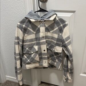 Chic Gray and Cream Plaid Women's Utility Jacket